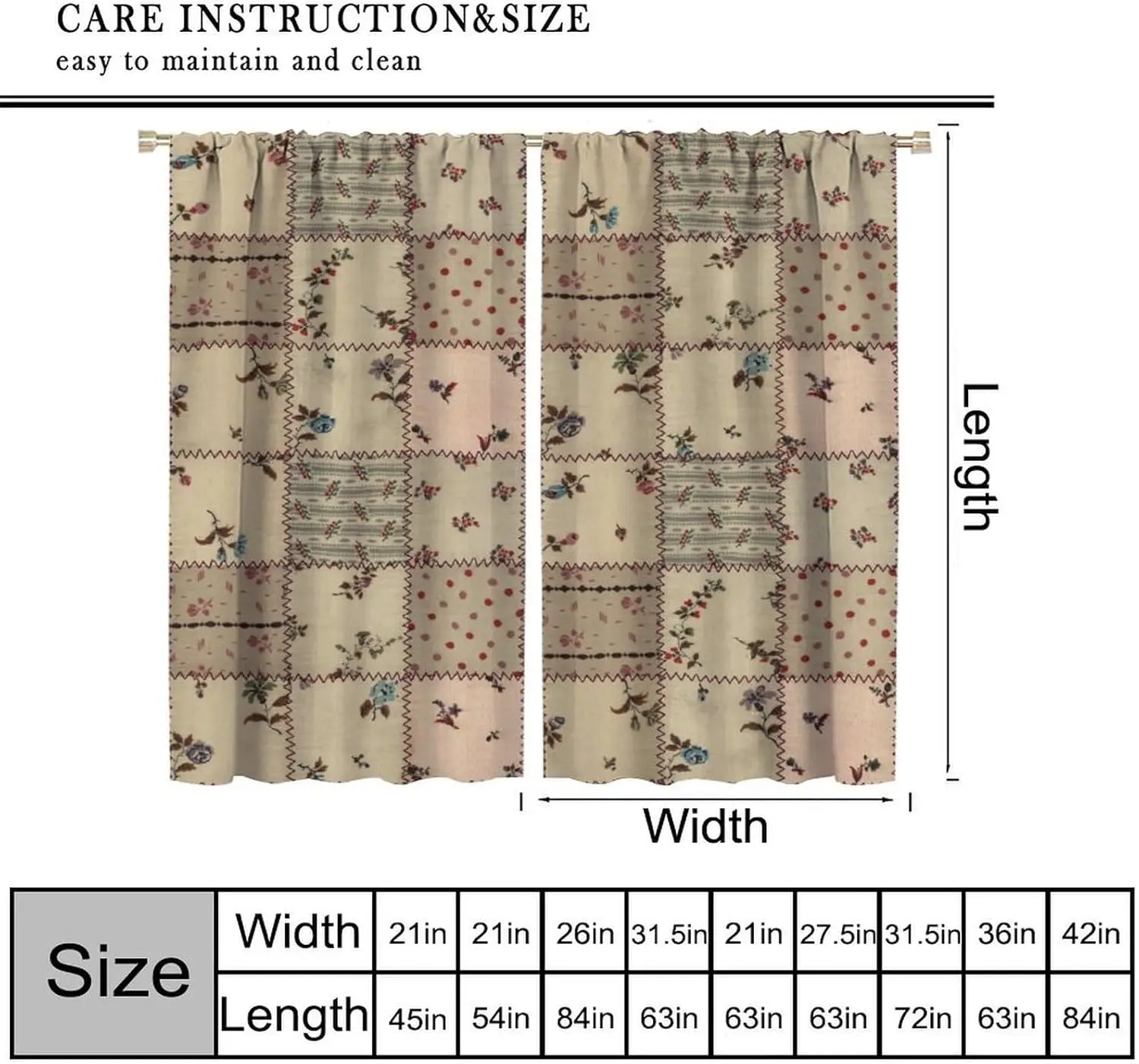 Boho Patchwork Curtains,Farmhouse Pieced Patchwork Plaid Stitching Patch Pattern Decor Rod Pocket Window Drapes for Bedroom