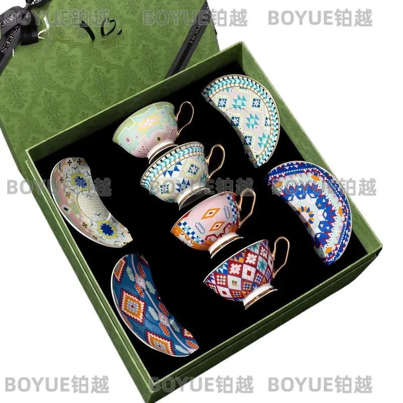 Sicily Style Ceramic Coffee Cup Set with Gift Box Elegant Afternoon Tea Service for Wedding Housewarming Present Home Decor
