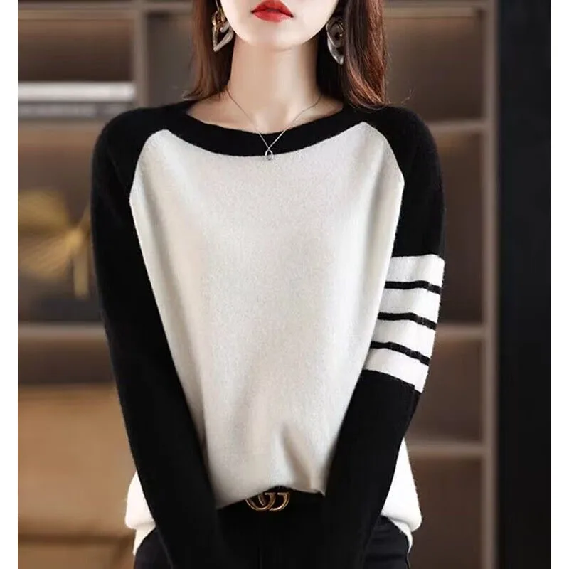 New Fashionable and Fashionable Round Neck Colored Loose Versatile Slim Casual and Simple Women\'s Knitted Long Sleeve Sweater