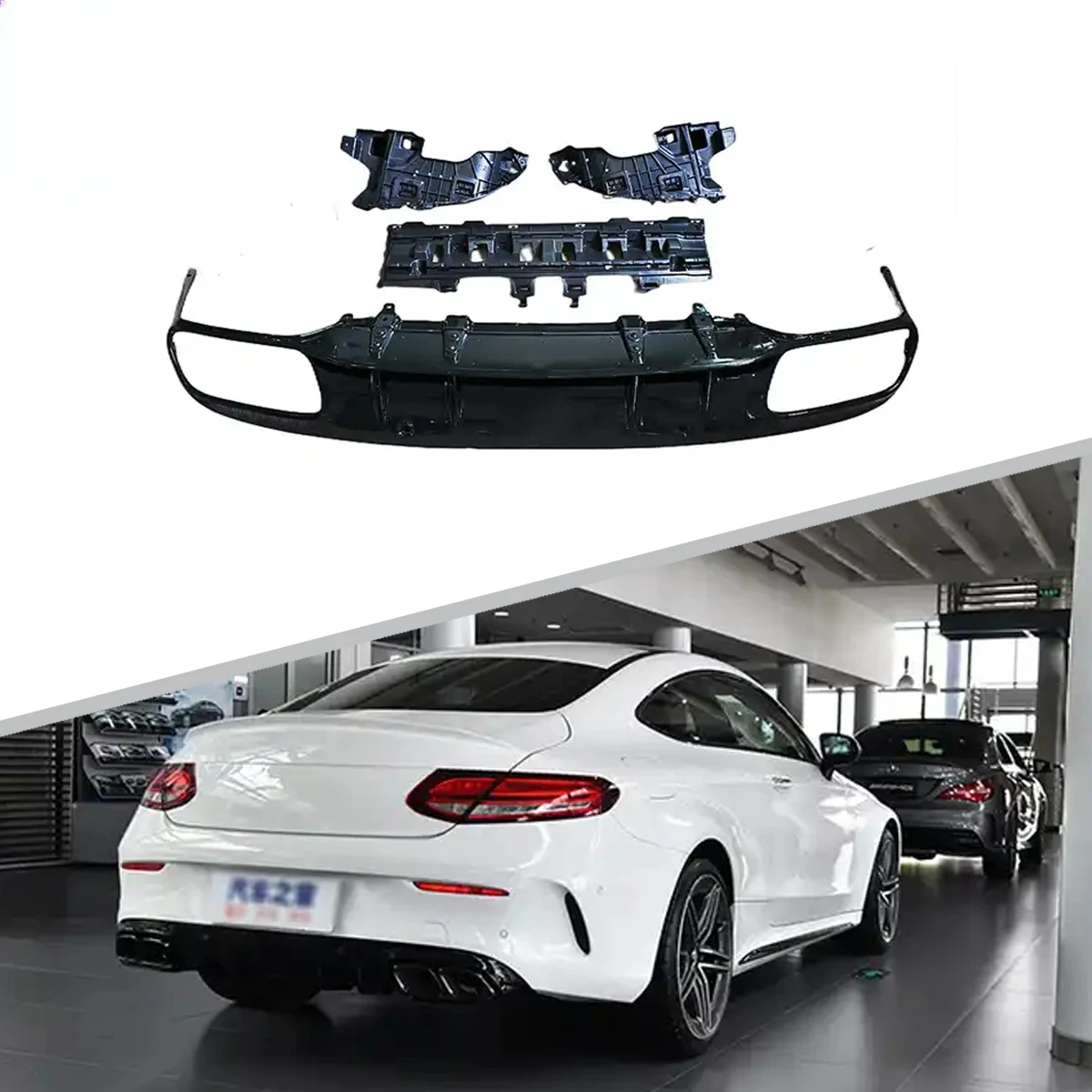 Factory Outlets 2019 C63 Style Black Car Bumper Rear Diffuser For BENZ C205 AMG Coupe 2015-2021