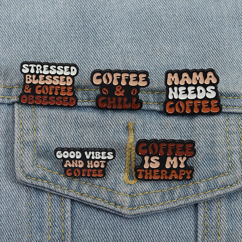 Funny Coffee Quote Enamel Pins Set 