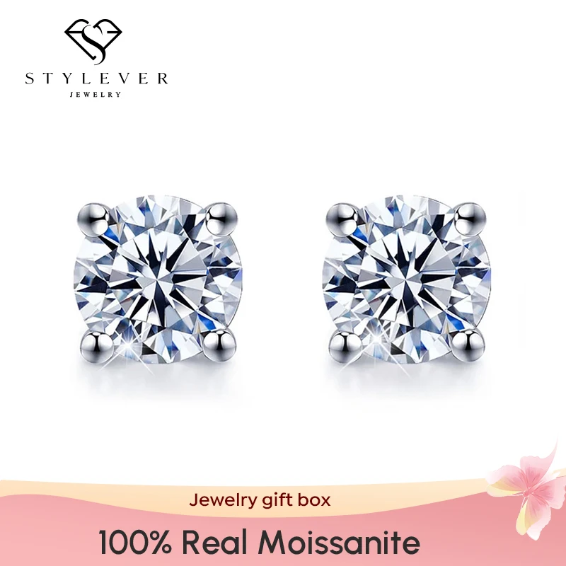 Stylever – boucles d\'oreilles en diamant Moissanite pour femmes, bijoux de luxe, en argent Sterling 925, 0,5ct 1ct D, pour mariage