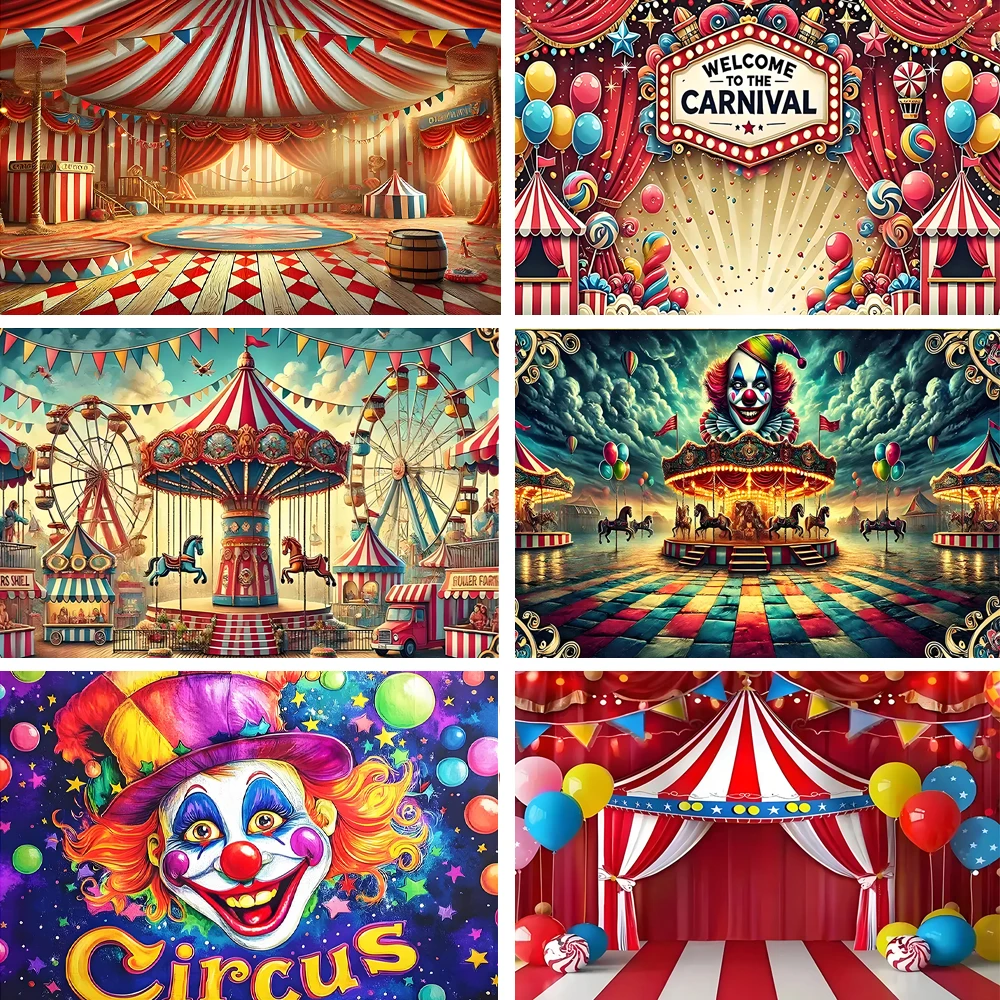 

Circus joker Red Tent Theme Children Birthday Party SuppliesBackdrop Carnival Background Newborn Baby Shower Banner Photo Gifts