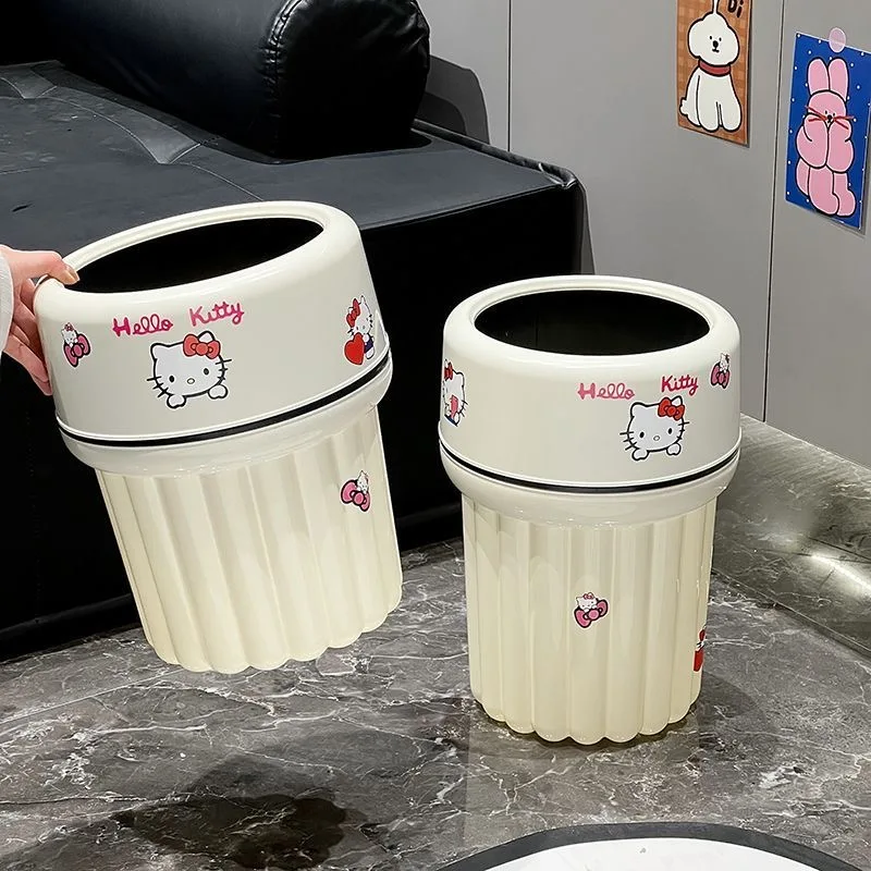 Sanrio Hello Kitty Cream White Glossy Garbage Bin Anti-Slip Fixing Inner Bucket Trash Bag Fixed Bathroom Bedroom Kichen Bin view 5