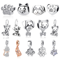 Original 925 Sterling Silver Charms Love Pets Dog Cat Paw Print Pendant Beads Fit Pan Bracelets Necklaces Women DIY Jewelry