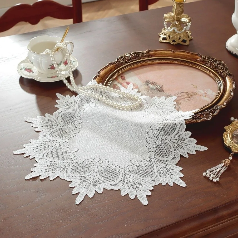 Elegant Lace Doilies Lace Placemats Flower Embroidery Decorative Cup Mat Photo Props Vintage Vase Table Lamp Pad for Wedding