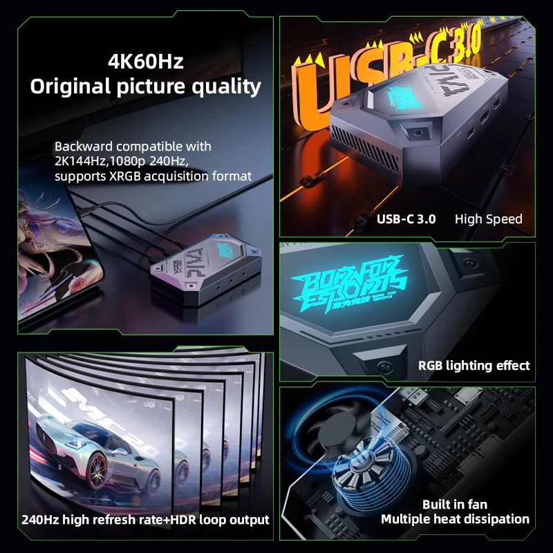 Piva 4K 60Hz USB 3.0 Video Audio Game Capture Card For HDMI OBS Capturing Live Broadcast