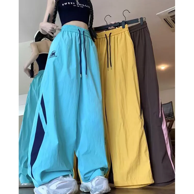 

Summer All-match Shirring High Waist Wide Leg Pants Female Casual Patchwork Elastic Waist Straight Women Clothing Trend Pants