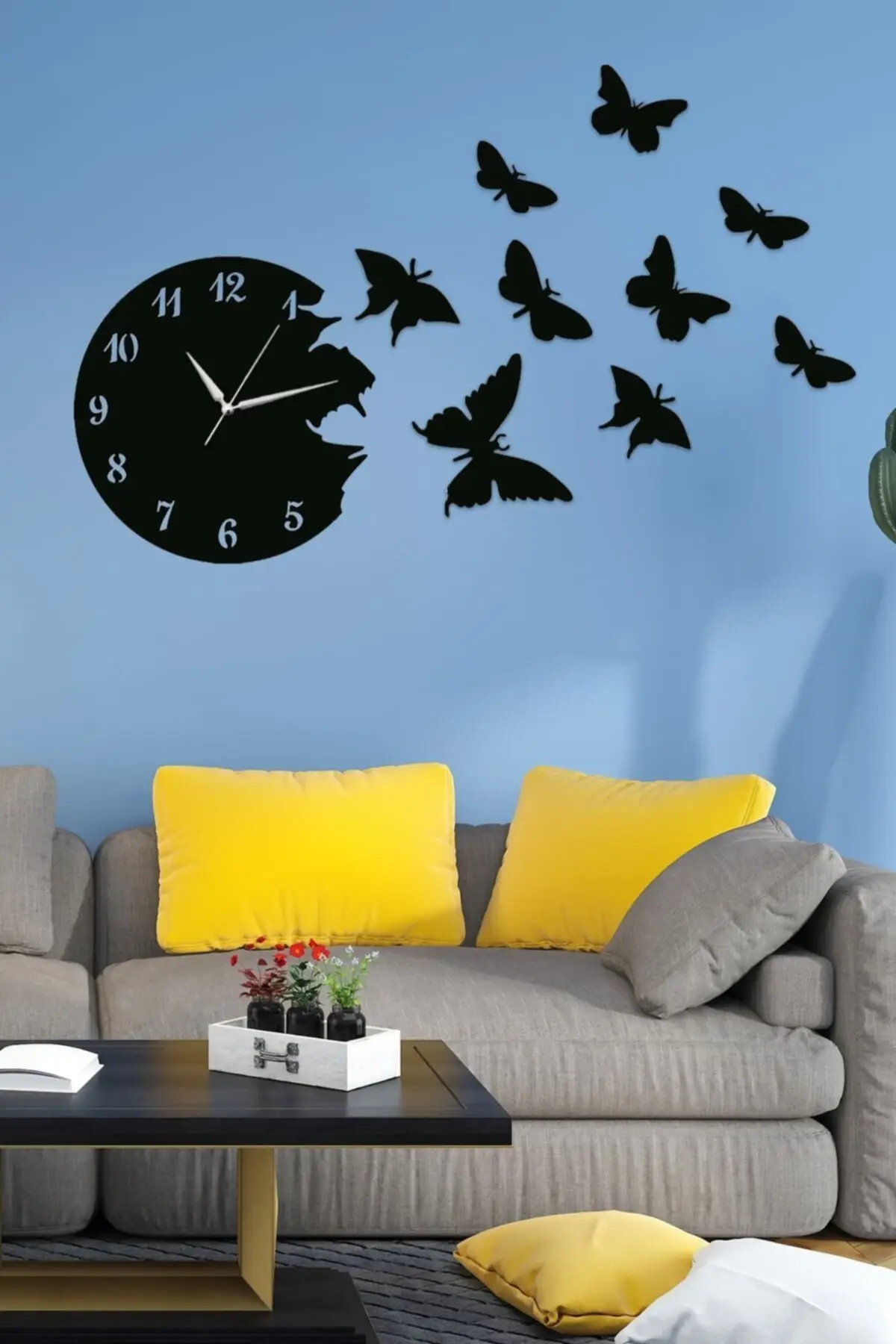 Butterfly Effect Wall Clock 10 Pieces Black Laser Cut Wall Clock Home Office Kitchen Decoration and Wall Clock