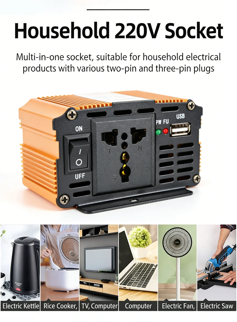 

Автомобильный инвертор 500W 1000W 1500W 2000W DC12V/24V в 220V AC, портативный, для внедорожников, автодомов, грузовиков, прицепов, с универсальной розеткой