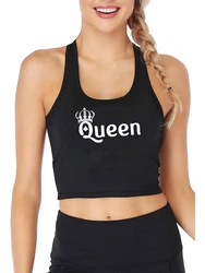 Queen Of Spades Print Tank Top Hotwife Mistress Wife Sharing Bbc Print Yoga Sports Workout Crop Top Women's Gym Tops