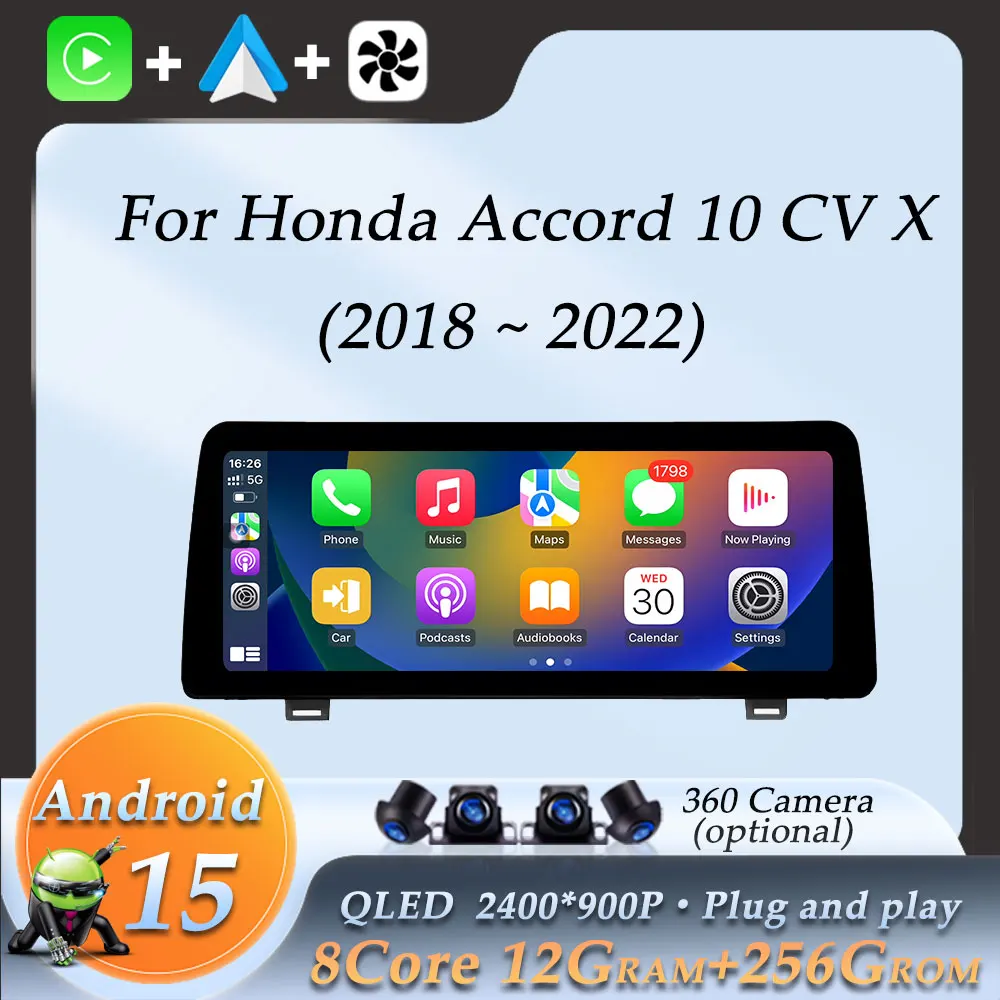 

Автомобильный радиоприемник, видео, мультимедийный аудиоплеер для Honda Accord 10 CV X 2018-2022, беспроводной CarPlay, Android Auto DSP, стерео GPS Navi