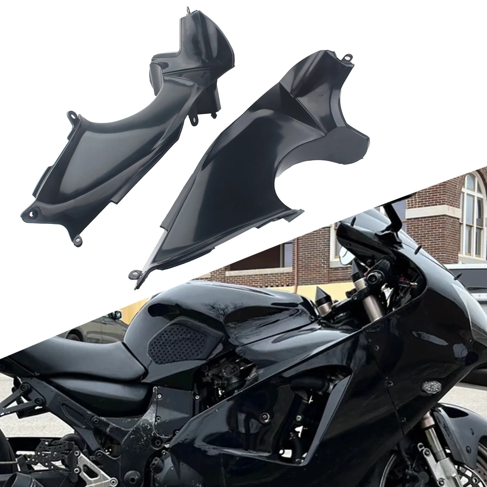 For Kawasaki Ninja ZX-12R 2002-2005 Motorcycle ABS Black Plastic Gas Tank Side Trim Cover Guard Fairing Decoration