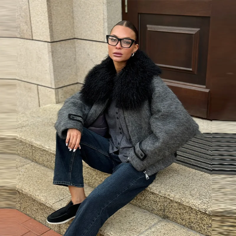

Vintage Stylish Jackets Faux Fur Loose Elegant Lapel Women Cotton Coat Warm Cozy Commuter Casual Chic Female Street Outfits