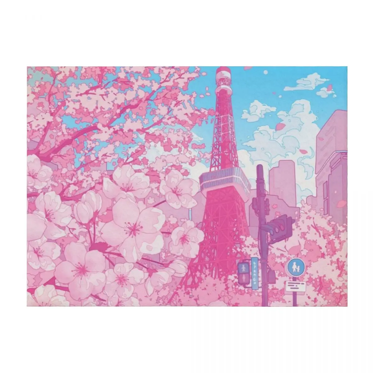

Tokyo Tower & cherry blossom (Corrected Colors) Throw Blanket for winter Single Designers Bed covers Blankets
