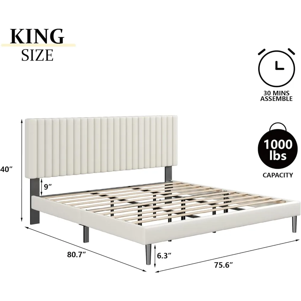 Marco de cama con cabecero tapizado de terciopelo, plataforma de cama con listones de madera fuertes, base de colchón, resorte de caja opcional