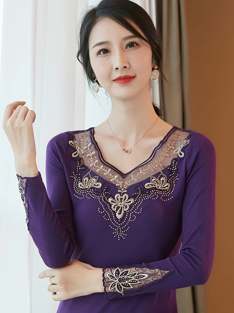 Lace Patchwork Modern Dance Tops Traditional Costume Jazz Long Sleeves Adult Waltz Competition Party Latin Women T-shirt 2024