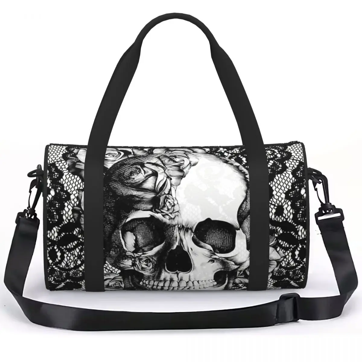 Gothic Lace Skull Suitcase Luggage Bag Large Capacity Duffle Tote Bag Handbags Gym Bags Fitness Bag for Boys Girls