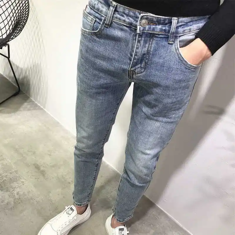 Wholesale 2020 Fashion Teenagers Denim Jeans Men's Washing Retro Slim-fitting Feet Pants Spring Fashion Elastic Pencil Pants Men