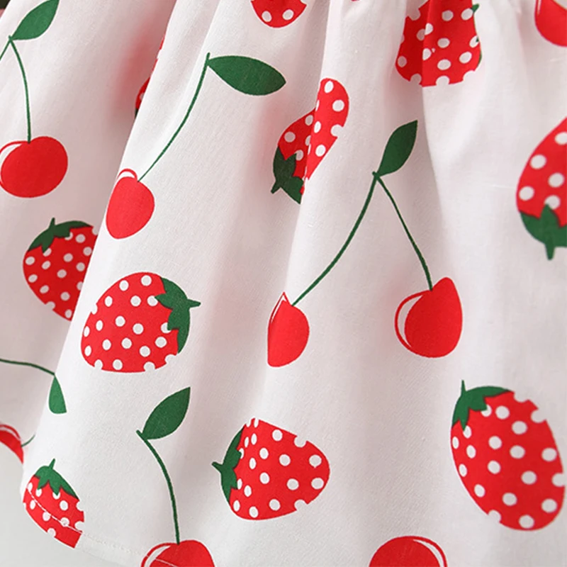 2Piece Summer Toddler Girl Clothes Korean Cute Strawberry Cherry Print Sleeveless Cotton Baby Dresses+Sunhat Kids Dress BC158