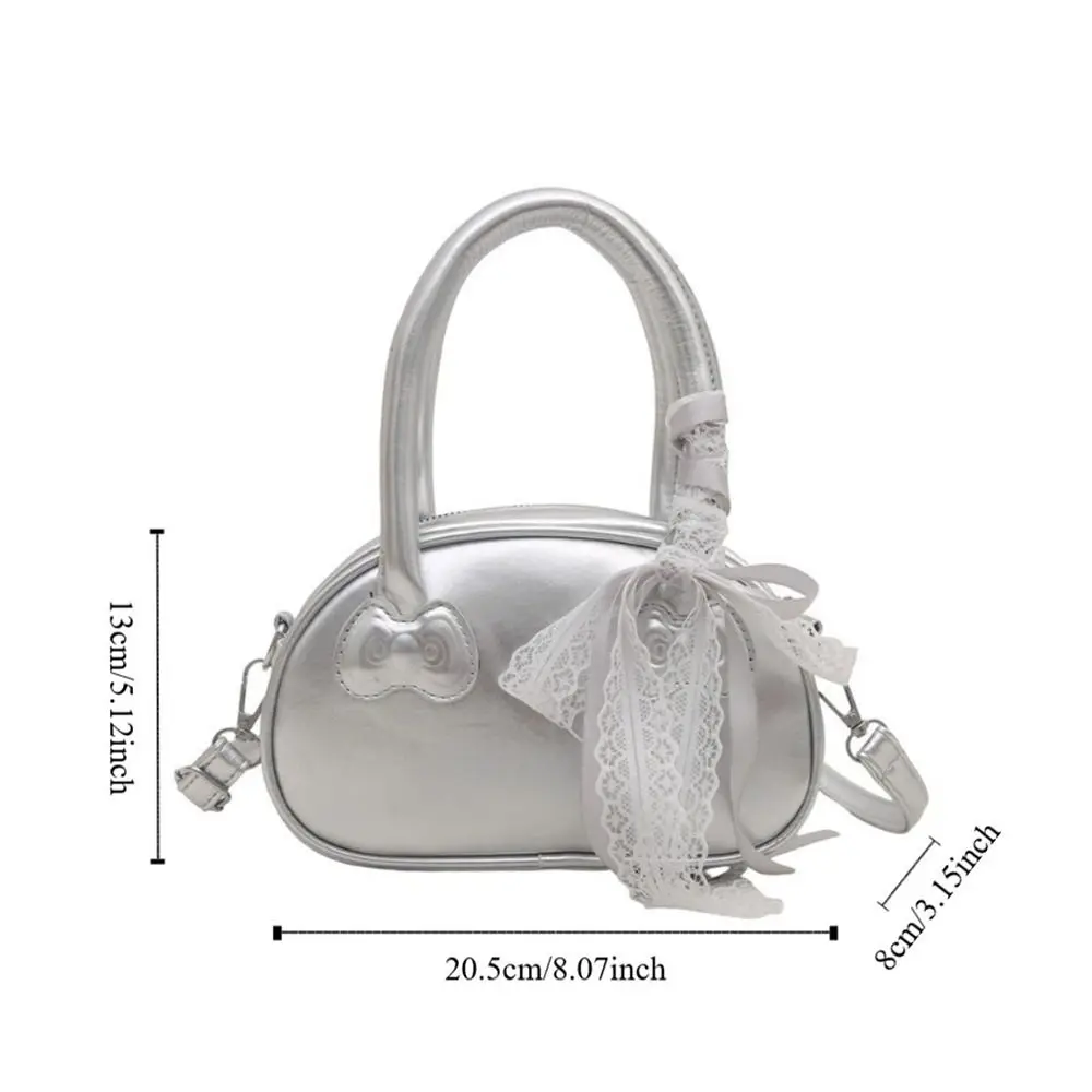 Niche Korean Bow Crossbody Bag Pu Leather Y2k Lace Ribbons Boston Bag Sweet Leisure Commute Handbag Women