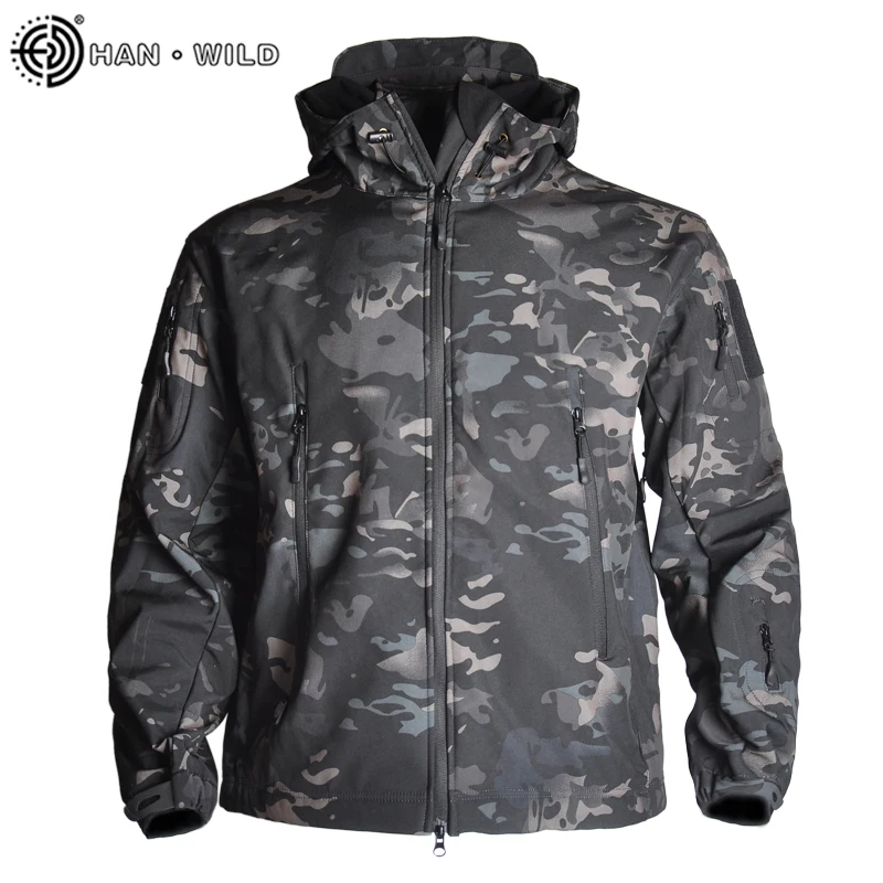 HAN WILD Men's Combat Jacket Softair Fleece Coat Camo Tactical Jackets Camping Fishing Jackets Waterproof Windbreaker Autumn