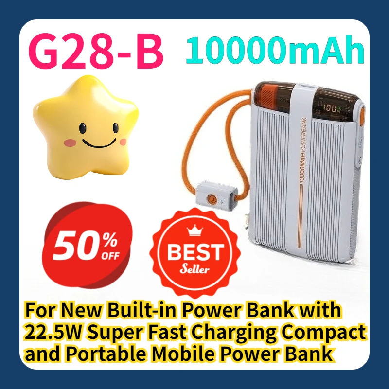 

For New Built-in Power Bank with 22.5W Super Fast Charging Compact and Portable Mobile Power Bank