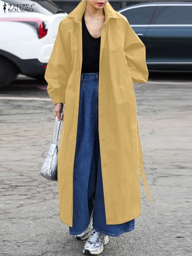 

ZANZEA Fashion Autumn OL Work Trench Coats Women Windbreak Long Coats 2025 Elegant Long Sleeve Lapel Neck Jackets Belted Outwear