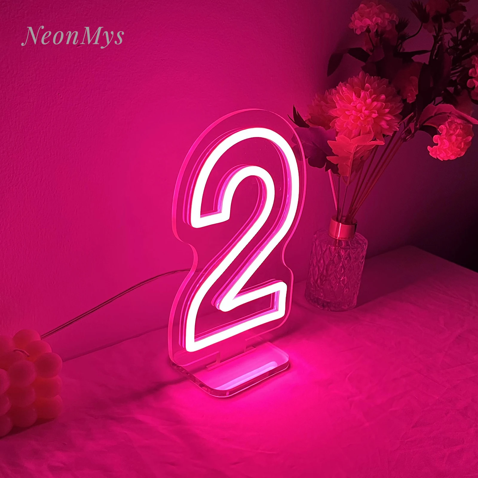 Number 0-9 Neon Light LED Bussiness Wall Hanging Neon Sign birthday Party Home Decoration Luminous Light 20cm Support Custom