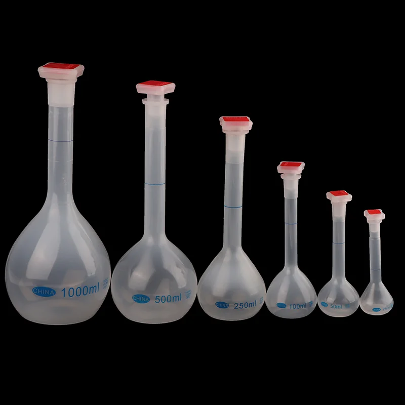 25/50/100/250/500/1000ml Volumetric Flask With Stopper Long Neck Measuring Flask Laboratory Test Graduated Plastic Bottle