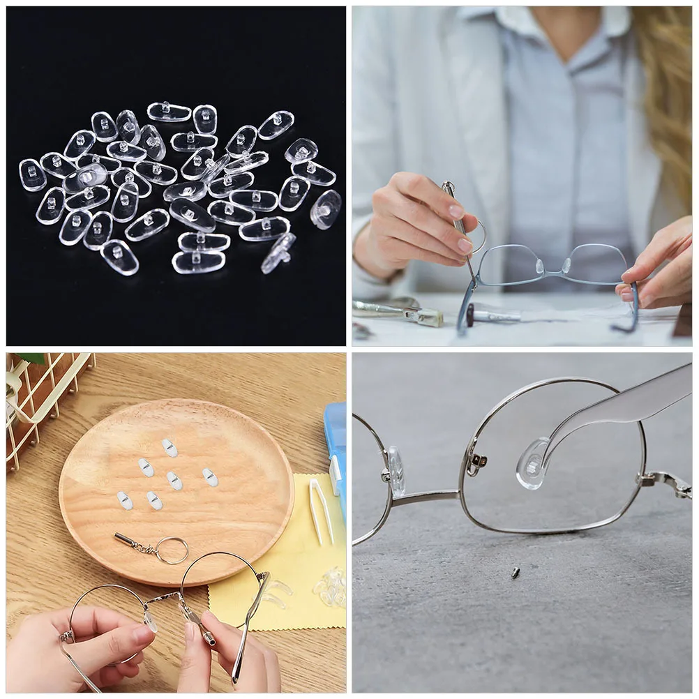 مجموعة واحدة من ملحقات إصلاح النظارات تتضمن مسامير مختلفة وسادات أنف للنظارة وأطراف سيليكون مضادة للانزلاق لضبط الإطار المنزلي