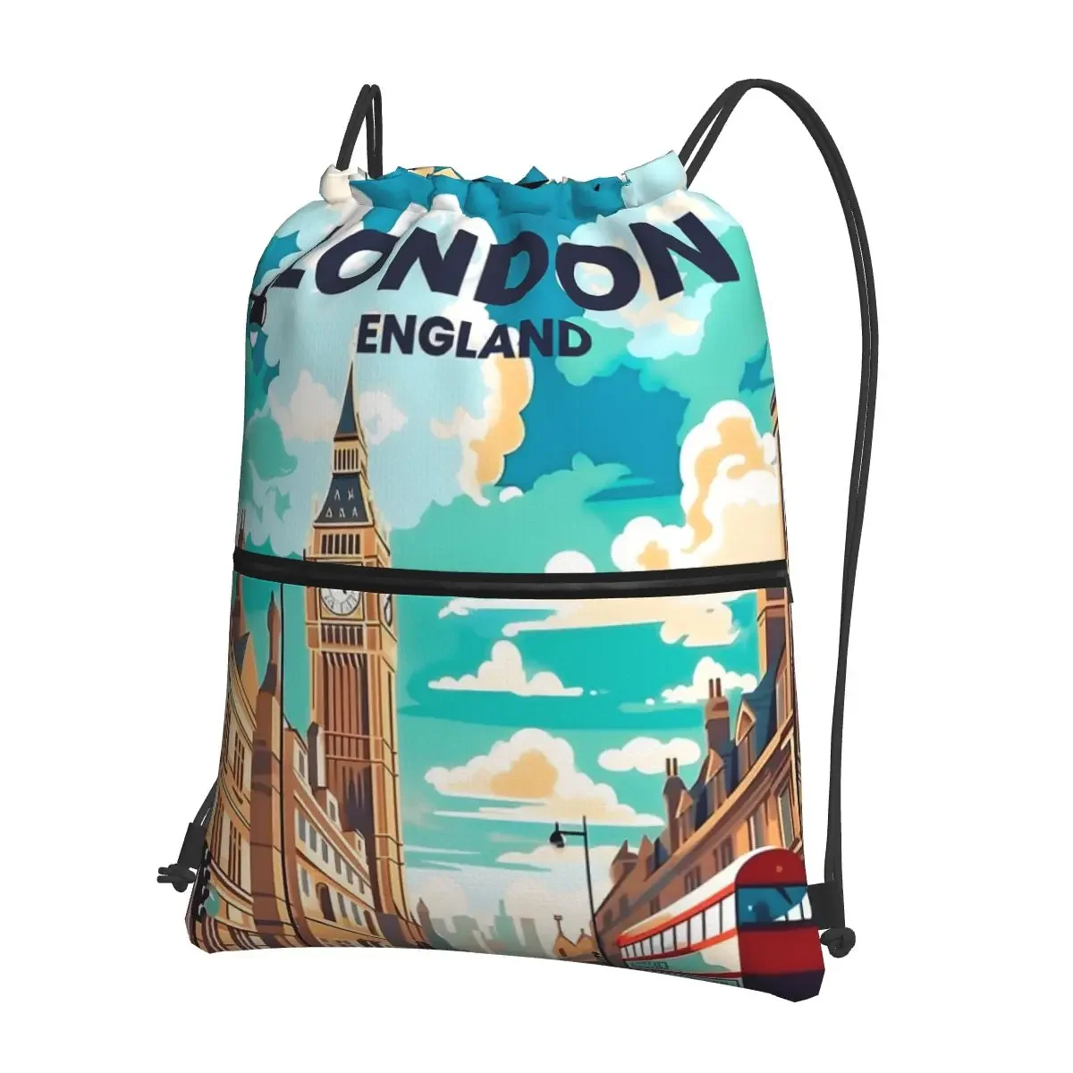 

London Cityscape Serenade Portable Backpacks Drawstring Bag Multi-function Drawstring Bundle Pocket Book Bags For Man Woman