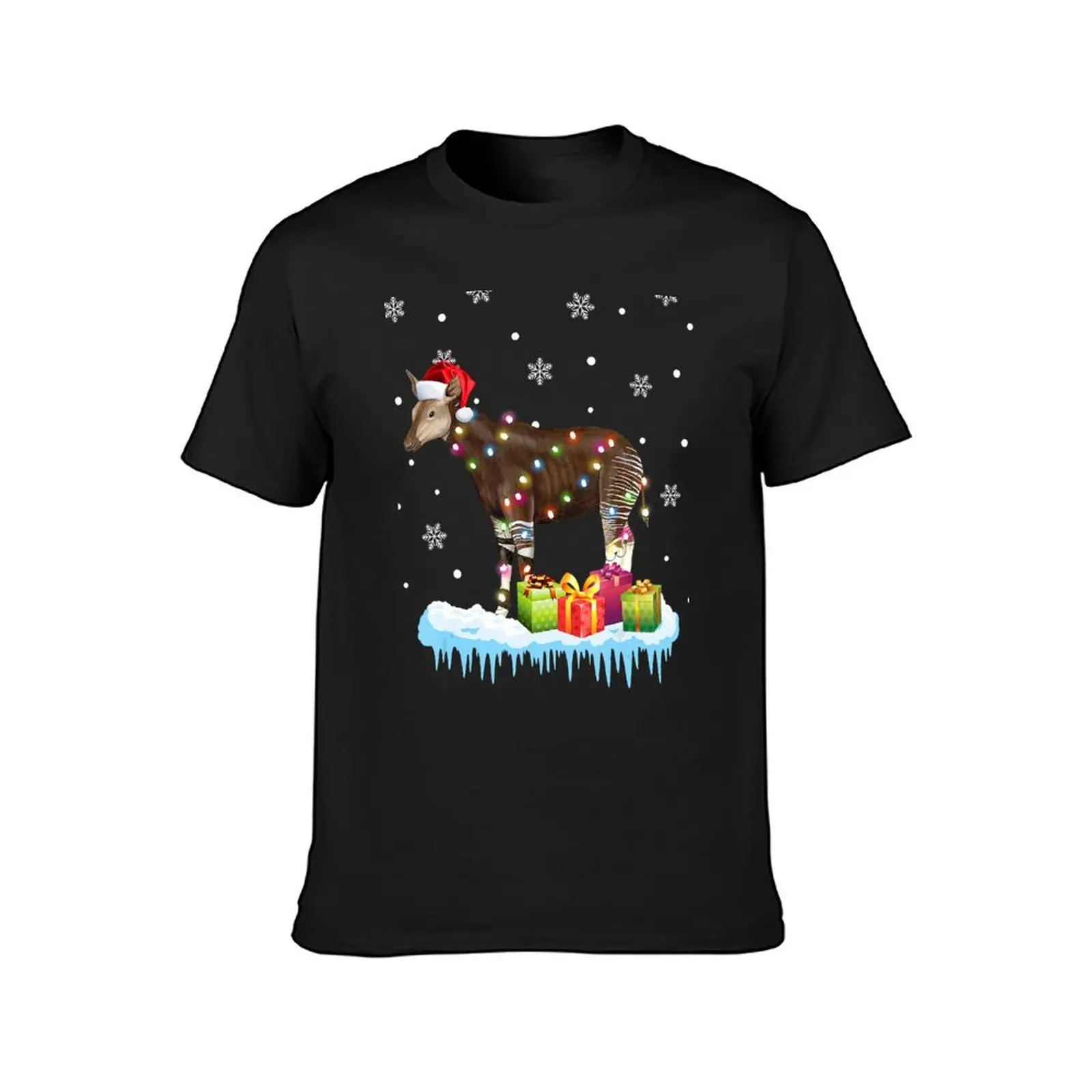 X-Mas Okapi Christmas Lights Funny Wild forest giraffe Okapi T-Shirt new edition quick drying mens tall t shirts