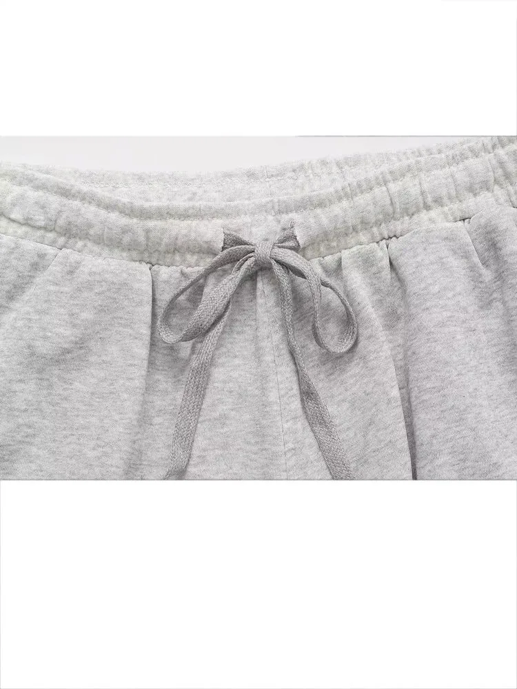 HH المرأة خمر الصلبة تي شيرت مجموعات قصيرة س الرقبة قصيرة الأكمام قمصان أعلى مرونة الخصر فضفاض السراويل الربيع قطعتين مجموعة