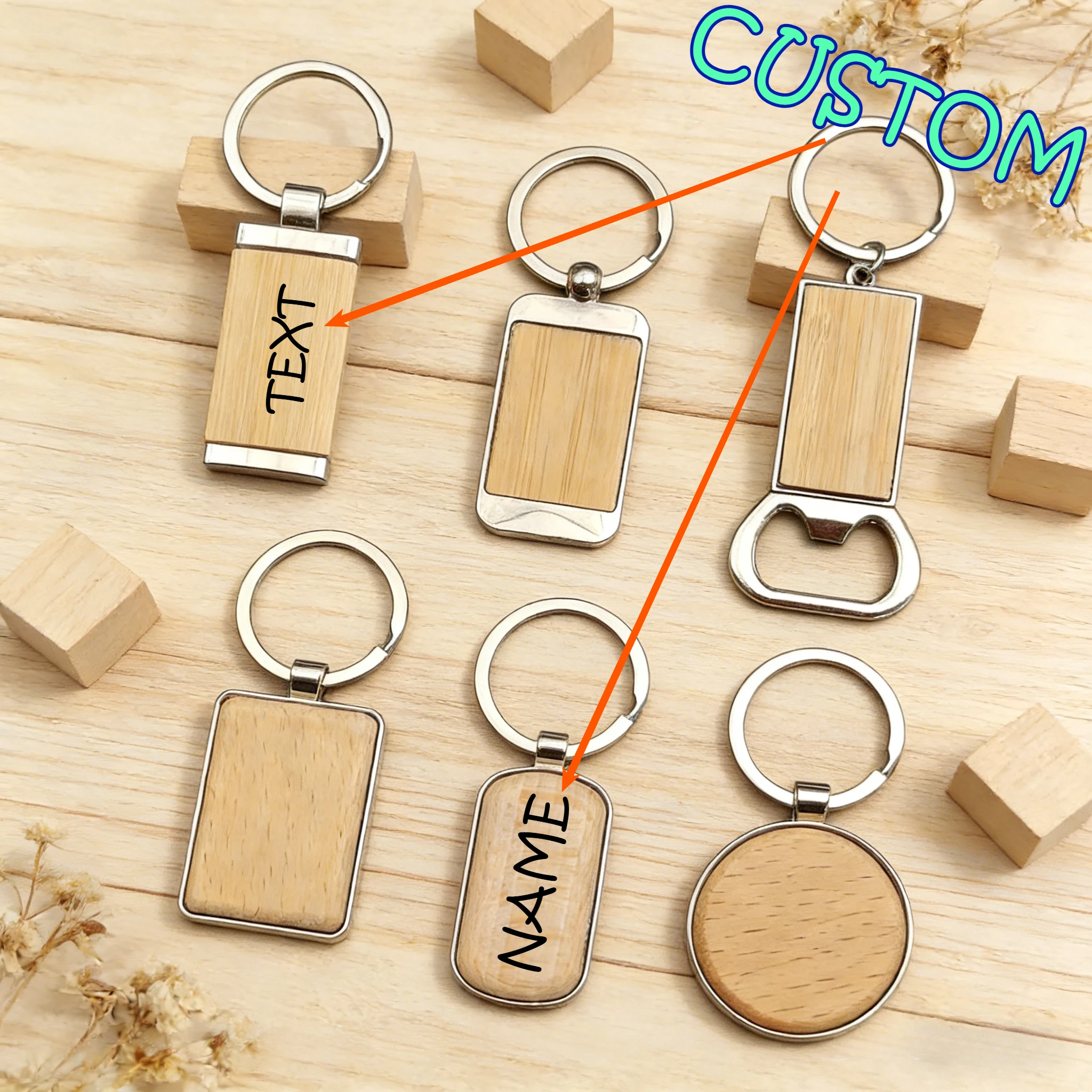 

Custom Leather Personalized Wooden Keychains Women Men Car Motorcycle Phone Key Ring Pendant Engraved Bags Y2k Keyings Gifts