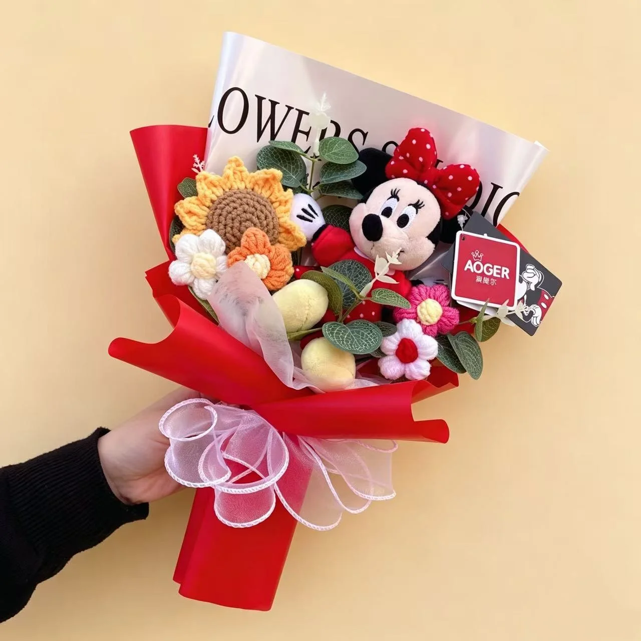 Muñeco de peluche de Mickey Mouse y Minnie con flores, ramo creativo hecho a mano, regalo de San Valentín, Navidad o graduación para niños