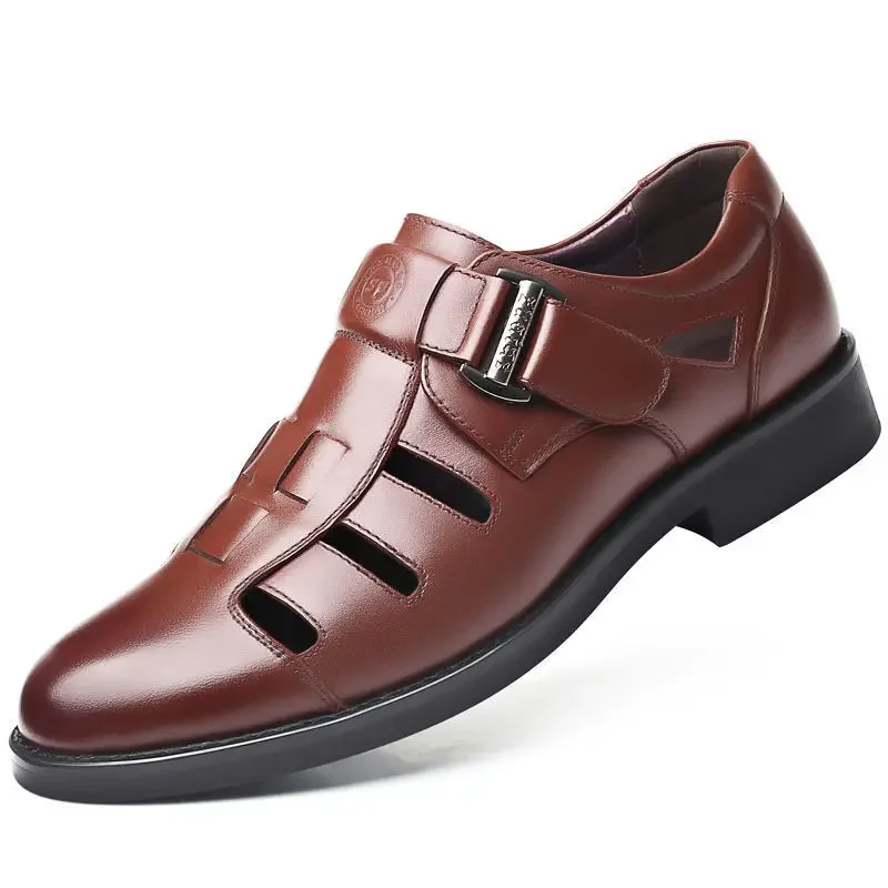 XIHAHA Summer Men Casual Leather Sandals Hollow Leather Shoes Breathable Hole Shoe Sandals Mens Slippers Hombre  Shoes Sneaker