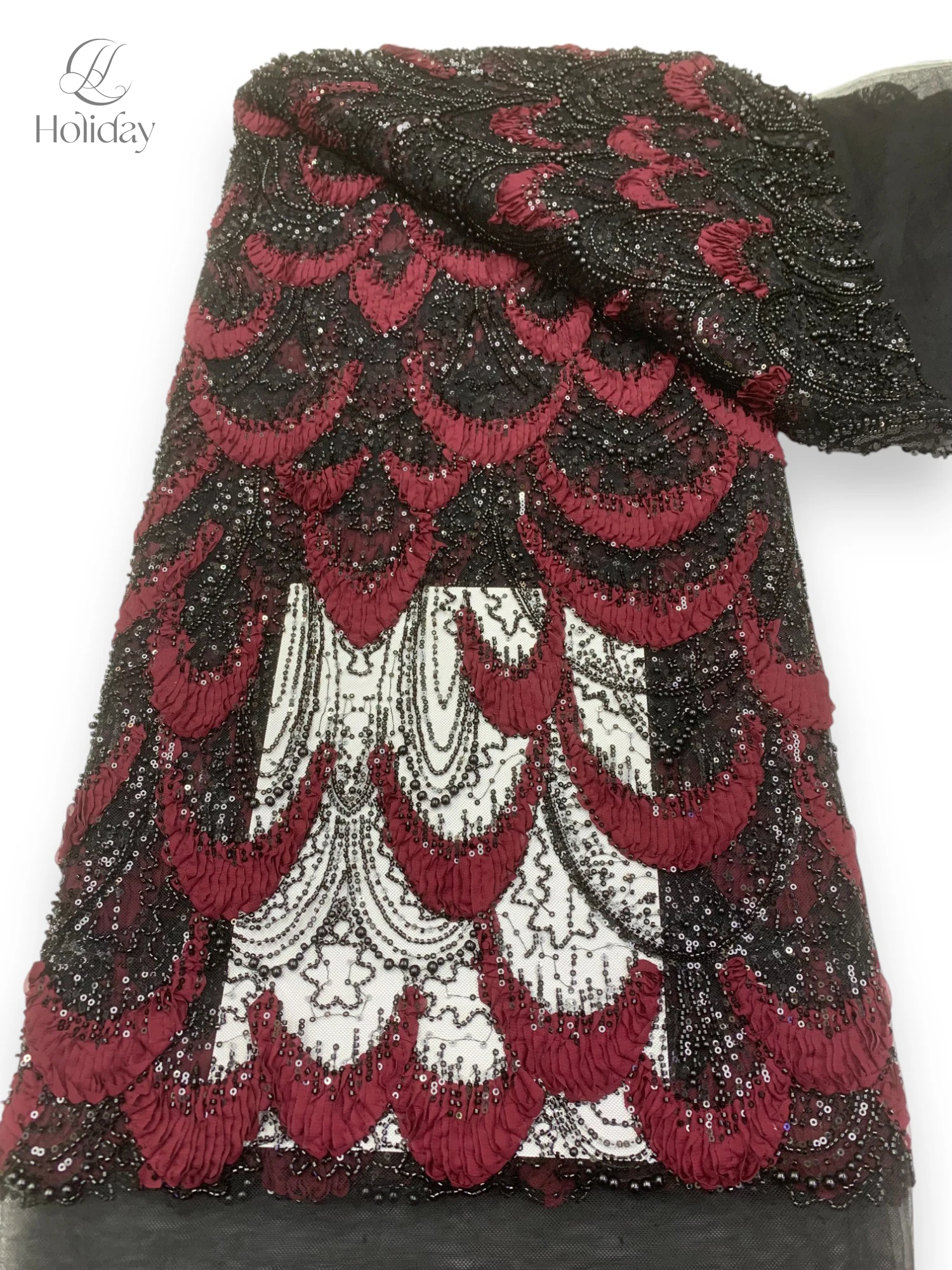 

Latest High Quality Flower Lace Fabrics 3D Embroidered Beads Fabric for Party Bridal Lace Sewing Materials colour Tulle Fabric