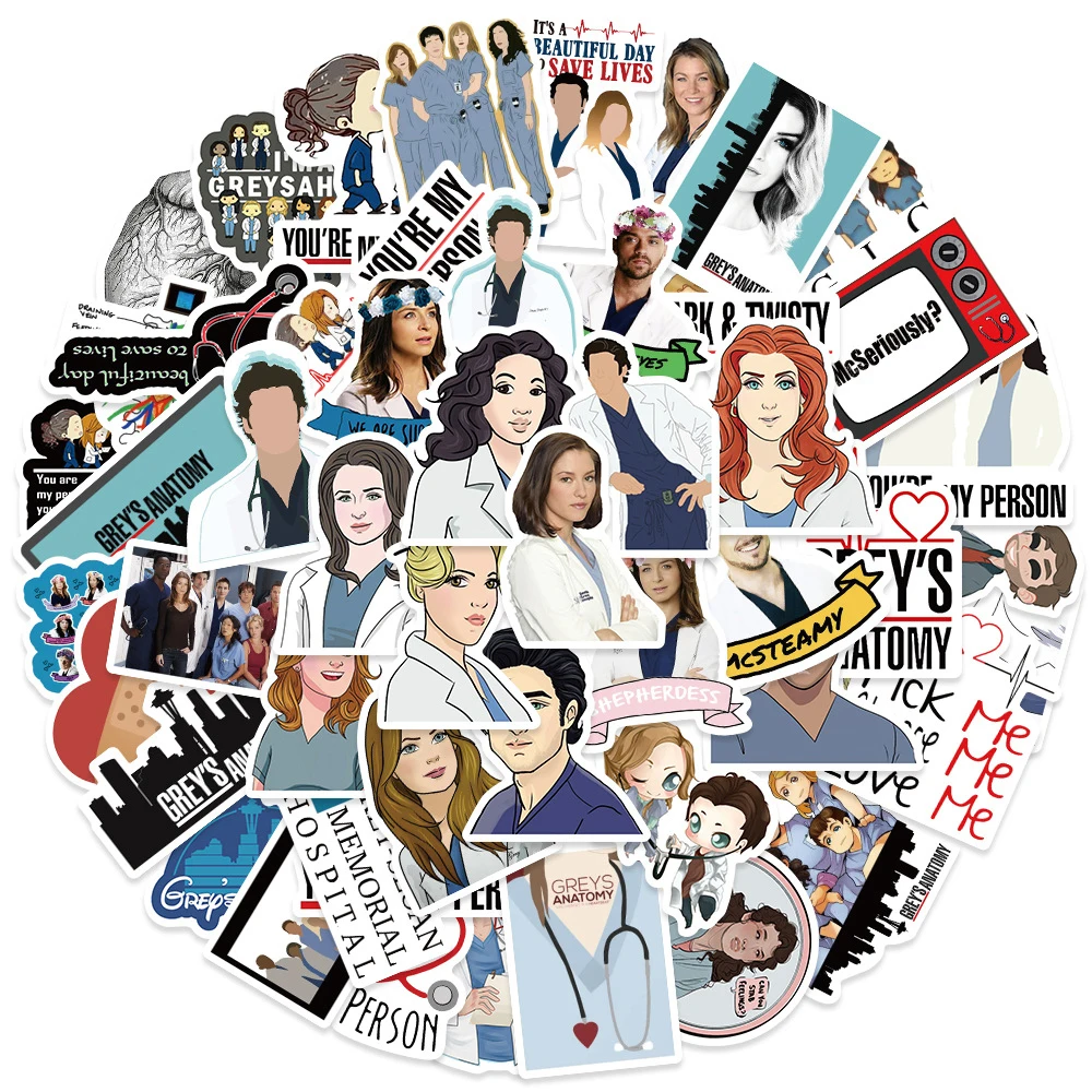 

10/30/50pcs TV Series Greys Anatomy Stickers Cartoon Doctor Sticker DIY Notebook Water Bottle Phone Graffiti Decals Decoration