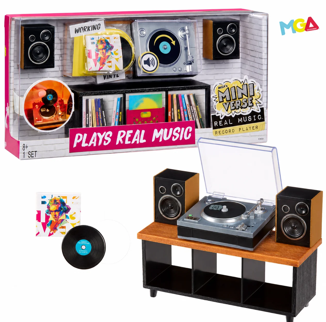 Official MGA'S Miniverse Make It Mini Real Music Blind Ball Vinyl Mystery Box Record Player Playset Miniature Musical Art Toy