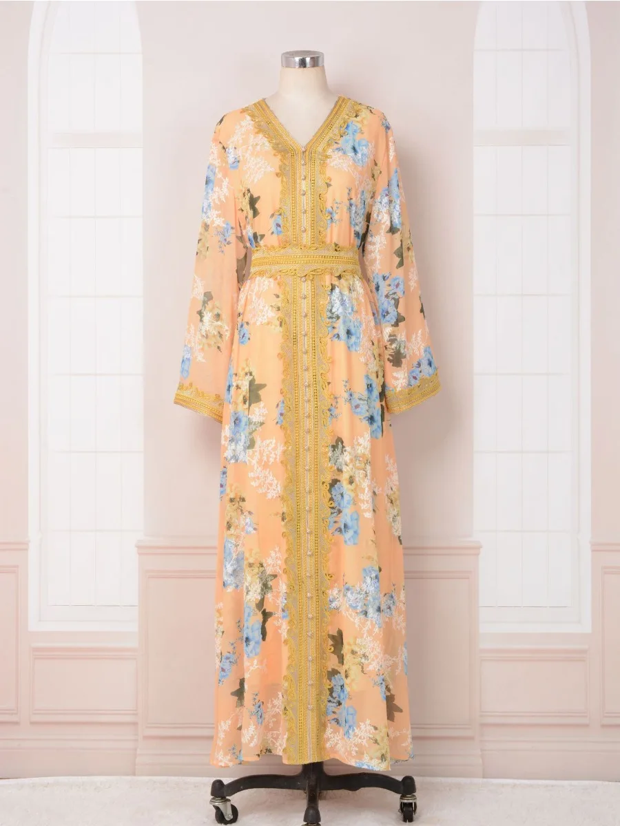 

Eid Arab Muslim Party Dress for Women Abaya Embroidery Jalabiya Long Dresses Morocco Kaftan Vestidos Dubai Ramadan Gown Robe
