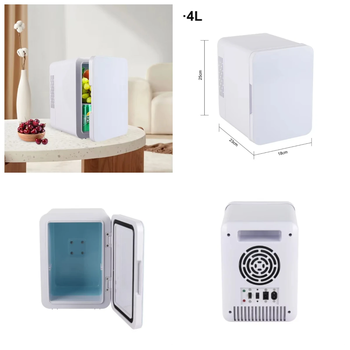 

4L Glass Door Mini Fridge, Semiconductor Cooling & Heating Refrigerator
