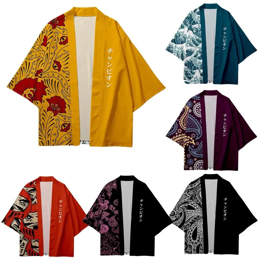 Unisex Kimono Floral Print Top Fashion Casual Cardigan Yukata Set Japanese Streetwear Traditional Clothing Haori