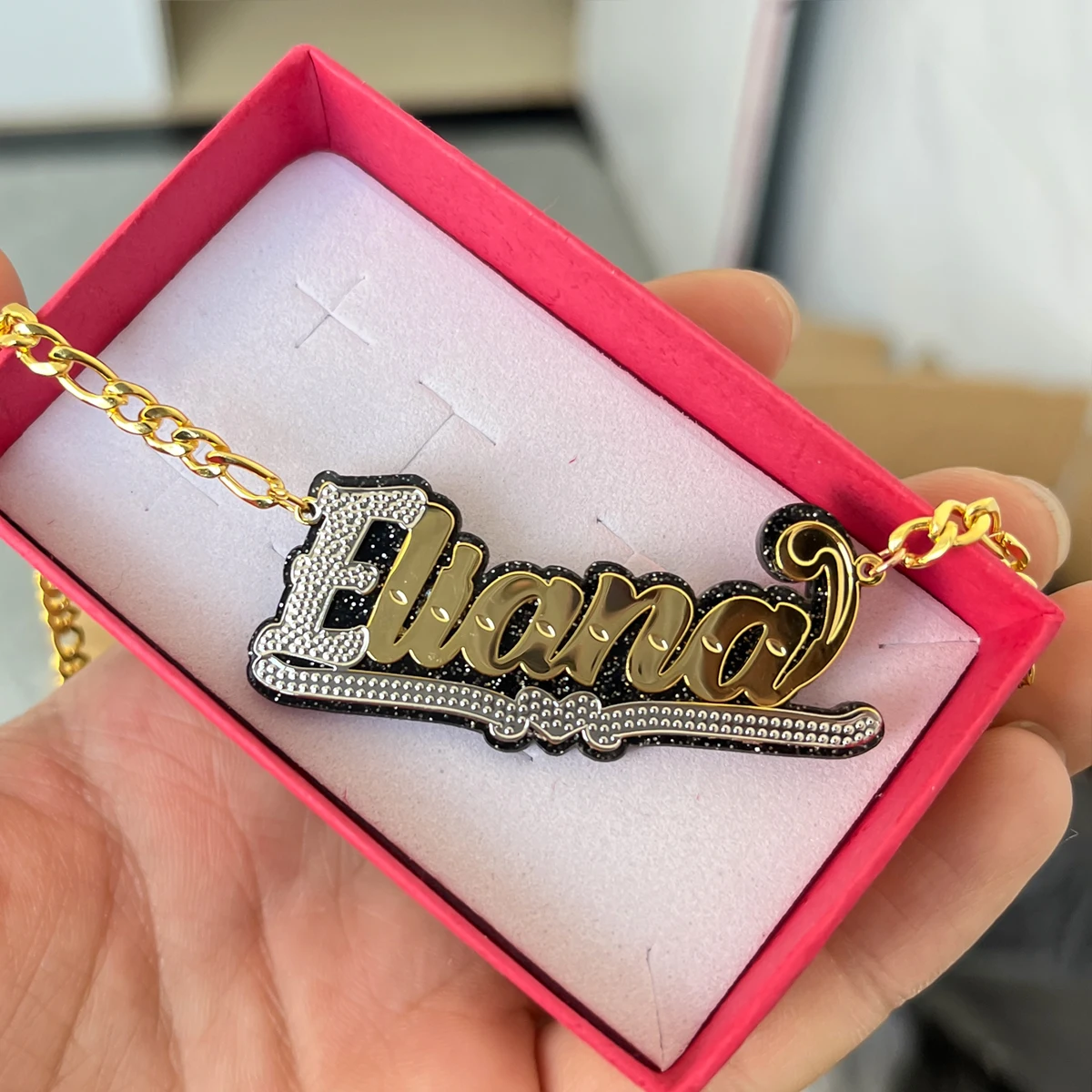 Customized Name Necklaces Personality Double Layer Stainless Steel  Acrylic Nameplate Pendant Necklace For Women Jewelry Gifts