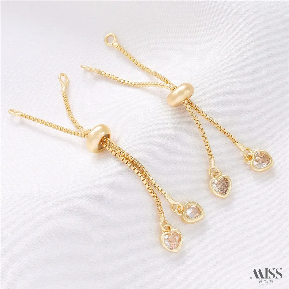 14K الذهب المغلفة سيليكون حبة القلب دلاية من حجر الزركون تعديل تمديد سلسلة تلسكوبي تمديد سلسلة سوار لتقوم بها بنفسك عنوان قصير