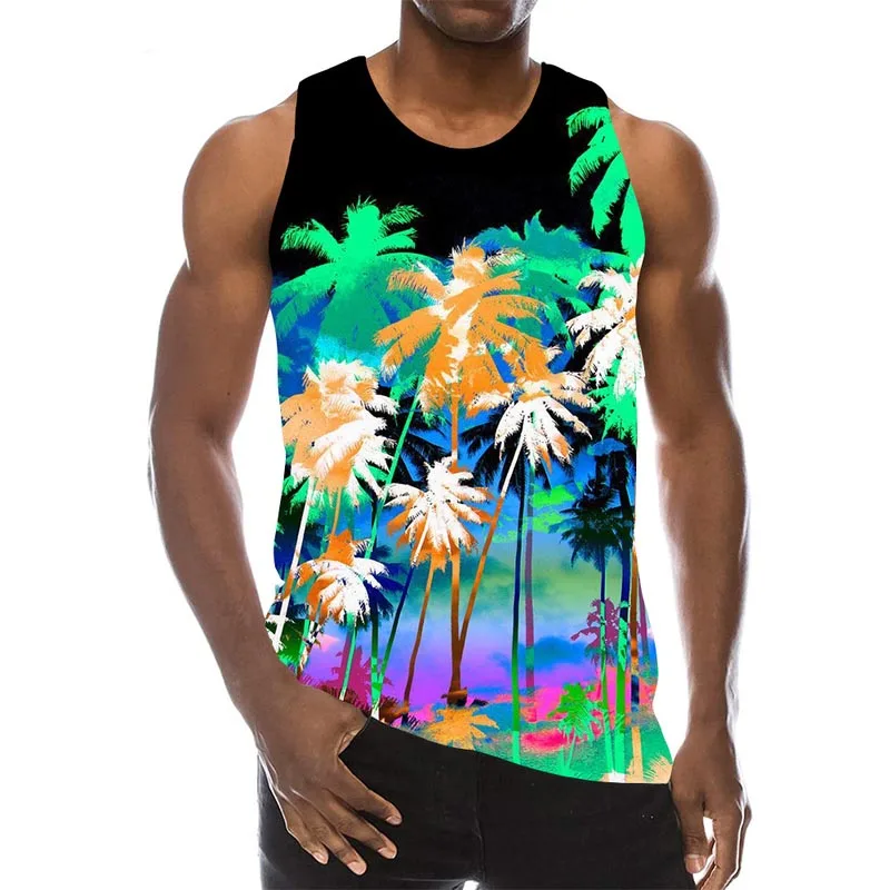 

Graffiti Coconut Tree 3D Print Tank Top For Mens Vest Fashion Sleeveless T-shirt Summer Streetwear Cool Unisex Hawaii Tank Tops