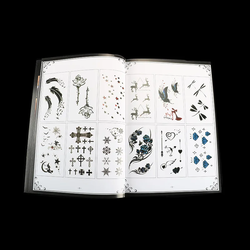 Classic Five Stars Tattoo Album Book English Letter Feather Symbol Small Logo Butterfly Cat Skull Letter Tattoo Book Accessories