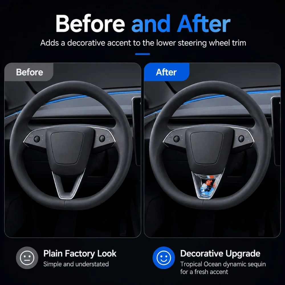 Steering Wheel Dynamic Sequin Overlay For Tesla Model Y Juniper Model 3 Highland Interior Decoration Styling Upgrade Accessories