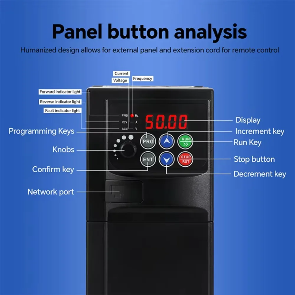 0.75kW 1.5kW 2.2kW VFD Inverter with RS485 Port, Variable Frequency Drive with Operation Panel for Motor