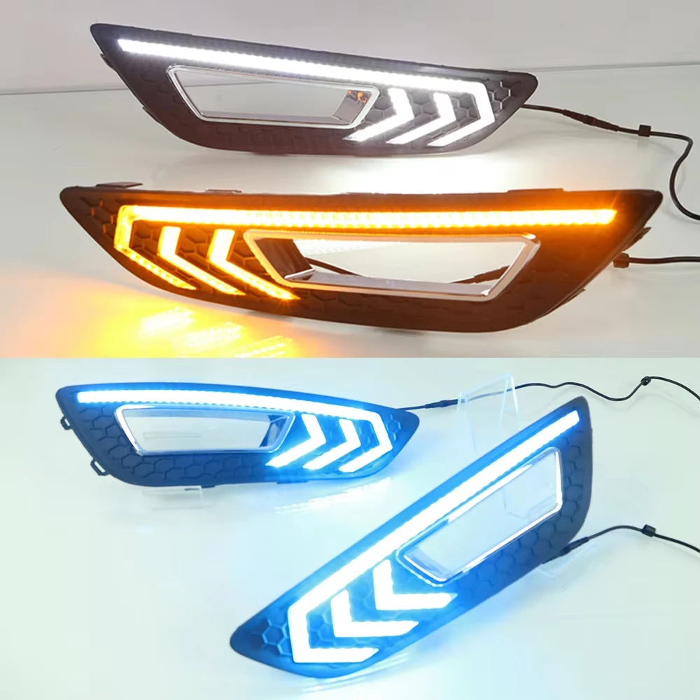 

XOYO 1 Set For Ford Focus 3 mk3 2015 2016 2017 2018 LED DRL daytime running lights daylight with Yellow signal fog lamp